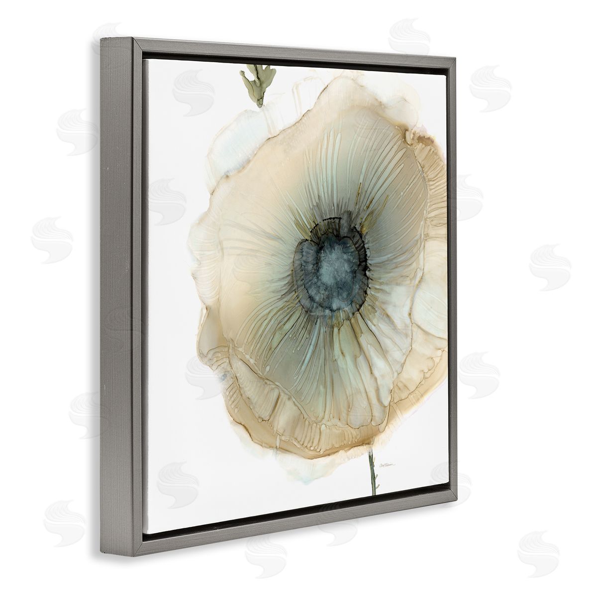 Carol Robinson Contemporary Flower Petal Poppy Blossom Gray Floating Frame Canvas Wall Art Print