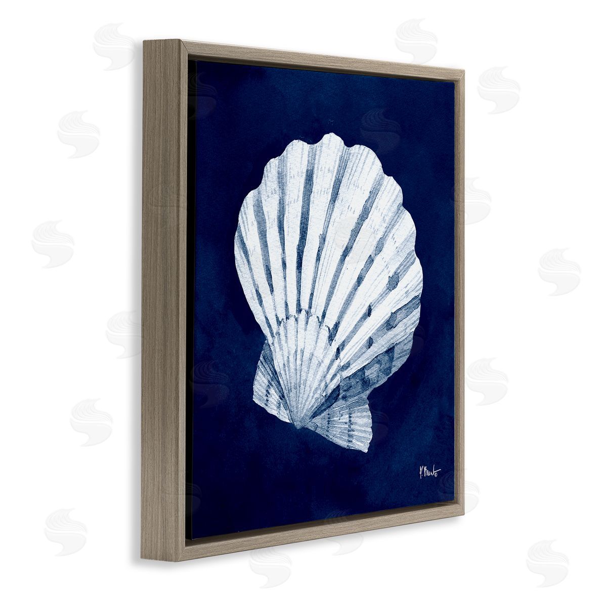 Paul Brent Cyanotype Shells Traditional Scallop Brown Floating Frame Canvas Wall Art Print