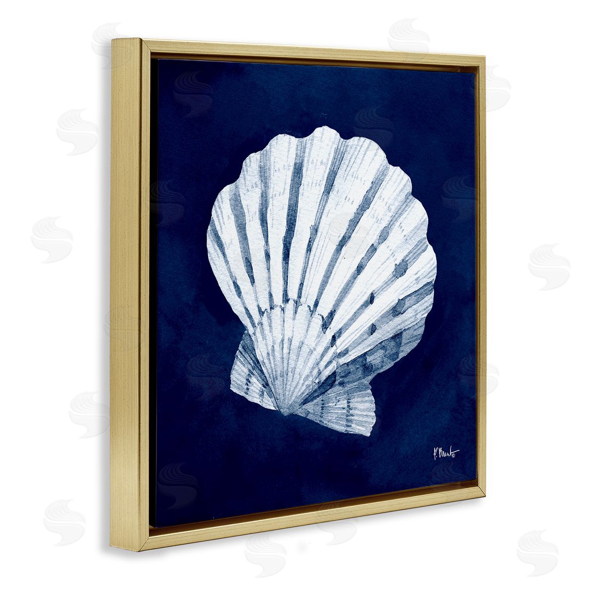 Paul Brent Cyanotype Shells Traditional Scallop Gold Floating Frame Canvas Wall Art Print