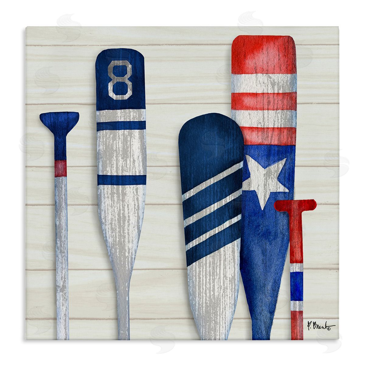 Paul Brent Port Oars Rustic Americana Patterns Stretched Canvas Wall Art Print