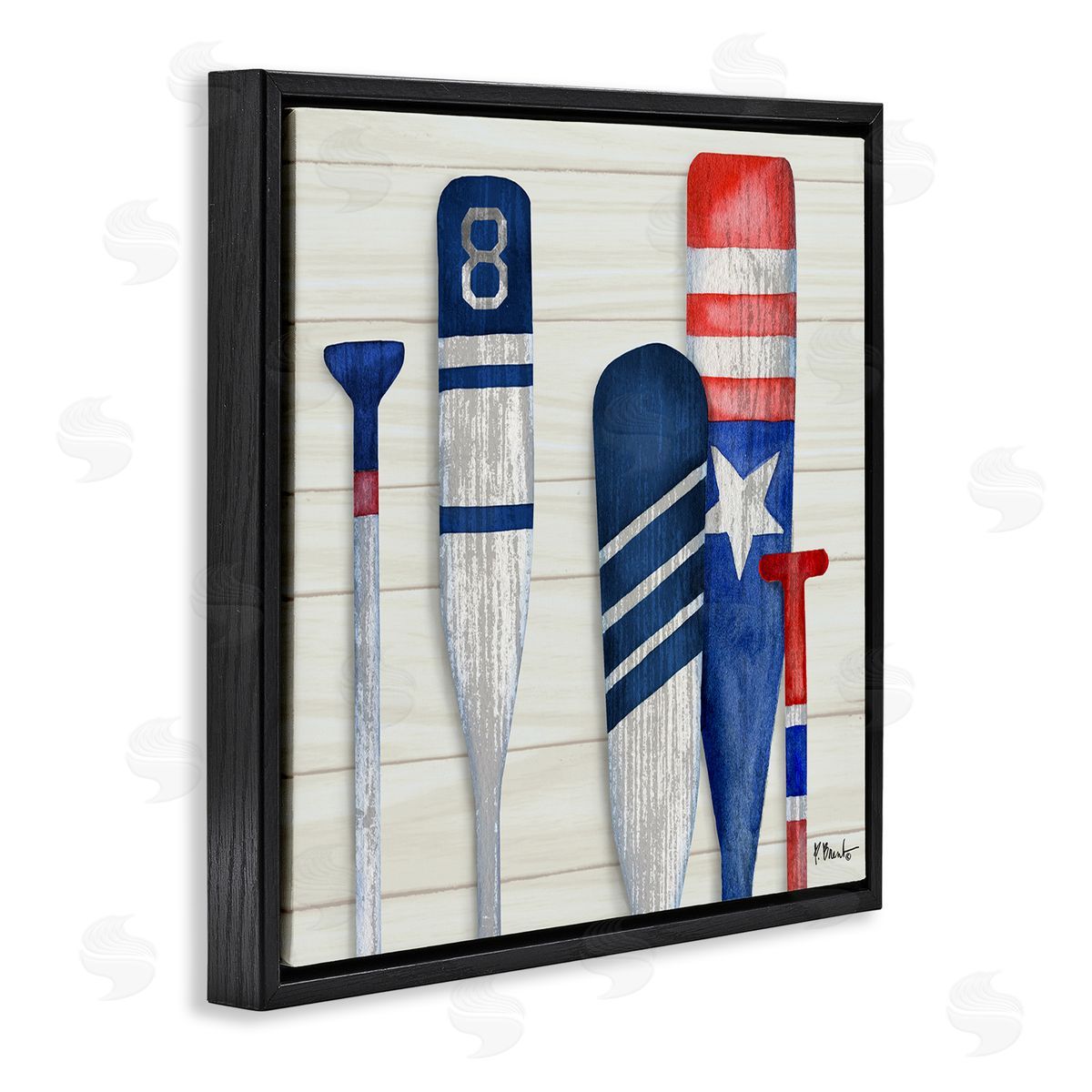 Paul Brent Port Oars Rustic Americana Patterns Black Floating Frame Canvas Wall Art Print