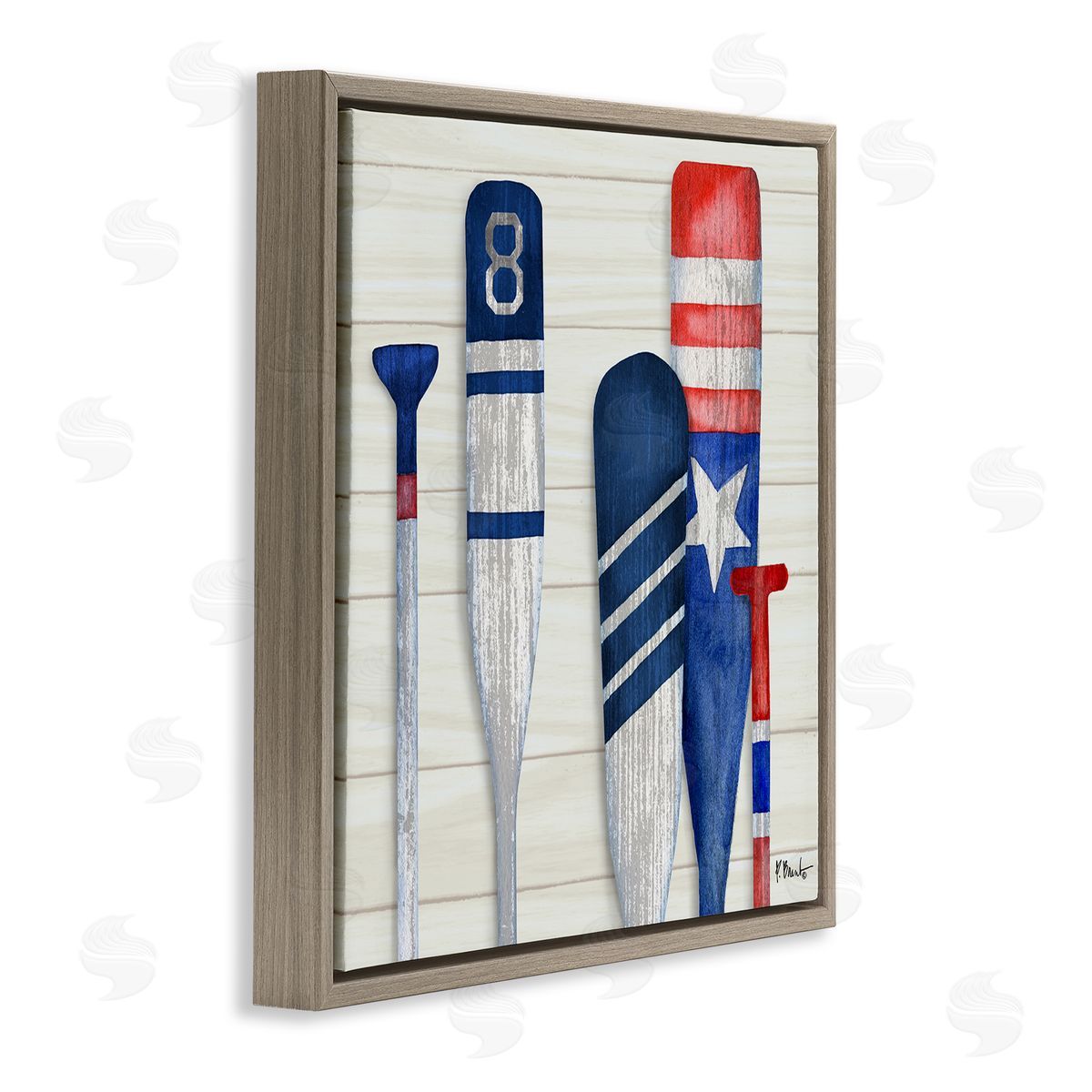 Paul Brent Port Oars Rustic Americana Patterns Brown Floating Frame Canvas Wall Art Print