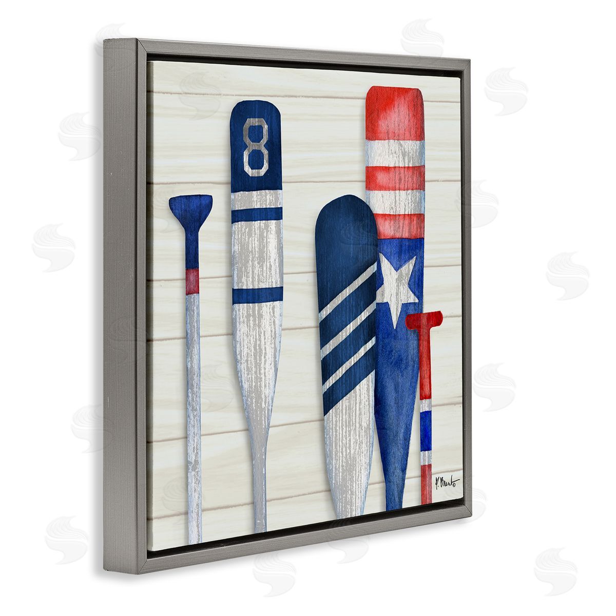 Paul Brent Port Oars Rustic Americana Patterns Gray Floating Frame Canvas Wall Art Print