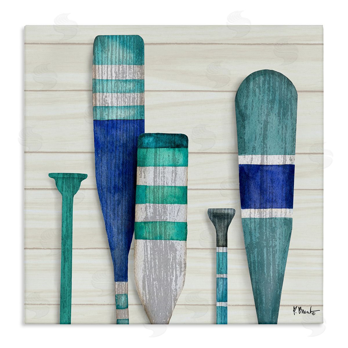 Paul Brent Port Oars Blue Green Striped Patterns Stretched Canvas Wall Art Print
