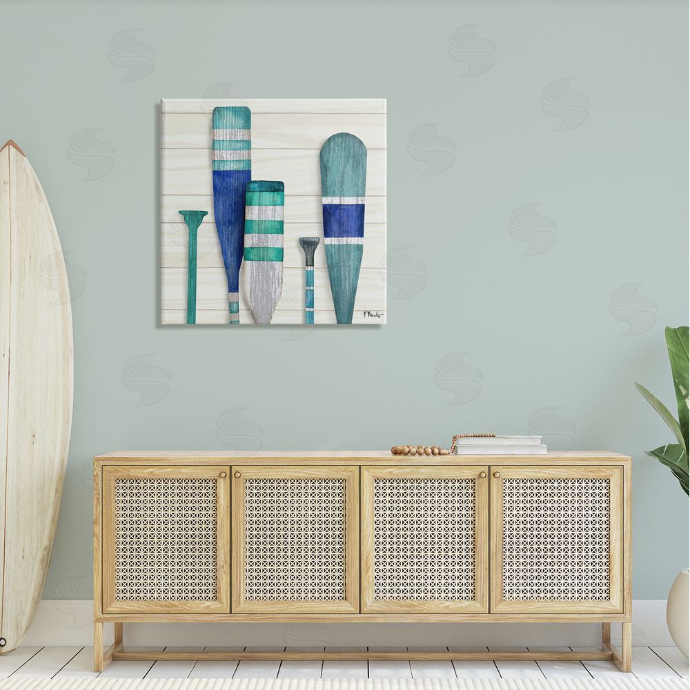 Paul Brent Port Oars Blue Green Striped Patterns Canvas Wall Art in Room