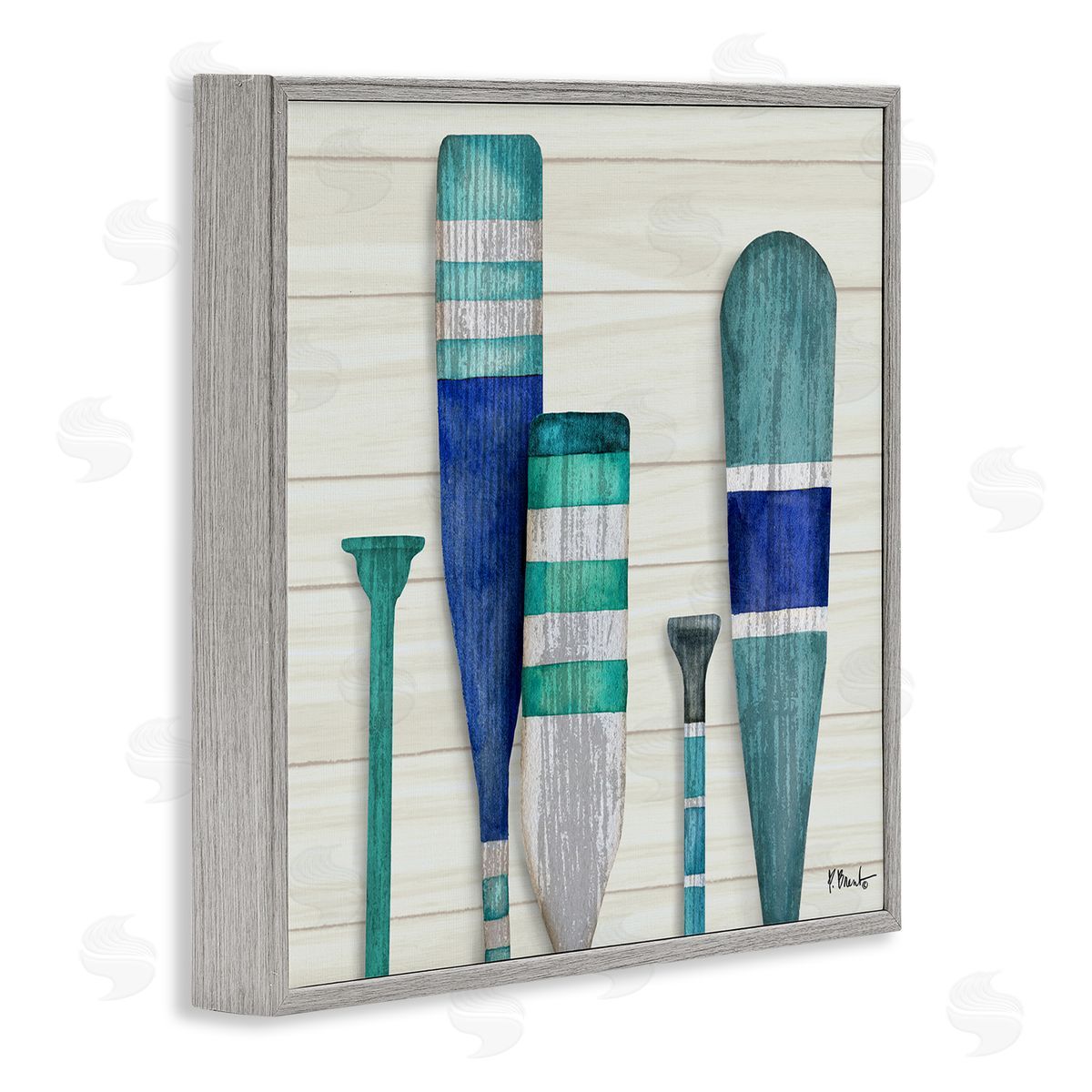 Paul Brent Port Oars Blue Green Striped Patterns Gray Framed Glicee Wall Art Print