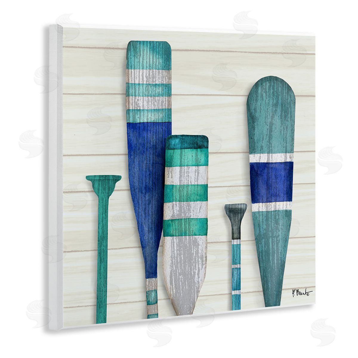 Paul Brent Port Oars Blue Green Striped Patterns Wooden Wall Plaque Art Print