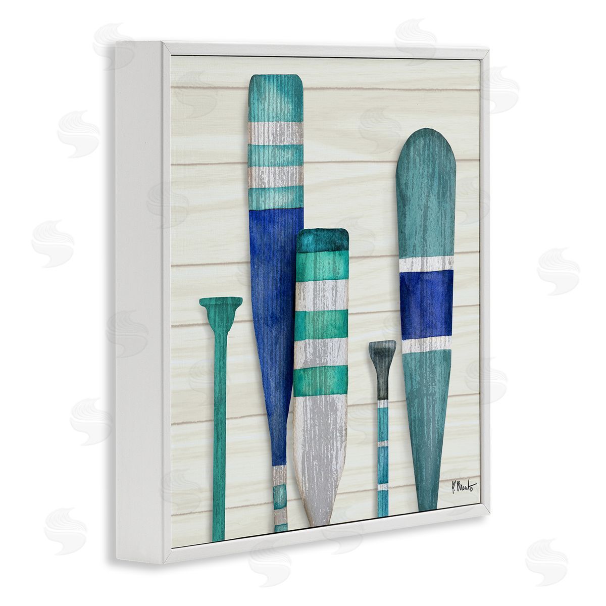 Paul Brent Port Oars Blue Green Striped Patterns White Framed Glicee Wall Art Print