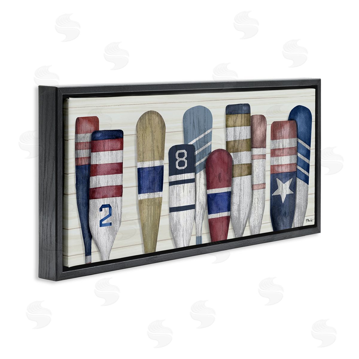 Port Oars Vintage Americana Patterns Black Floating Frame Canvas Wall Art, Home Decor by Paul Brent