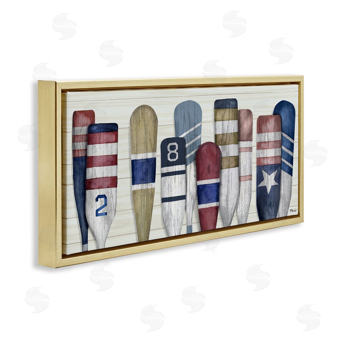 Port Oars Vintage Americana Patterns Gold Floating Frame Canvas Wall Art, Home Decor by Paul Brent