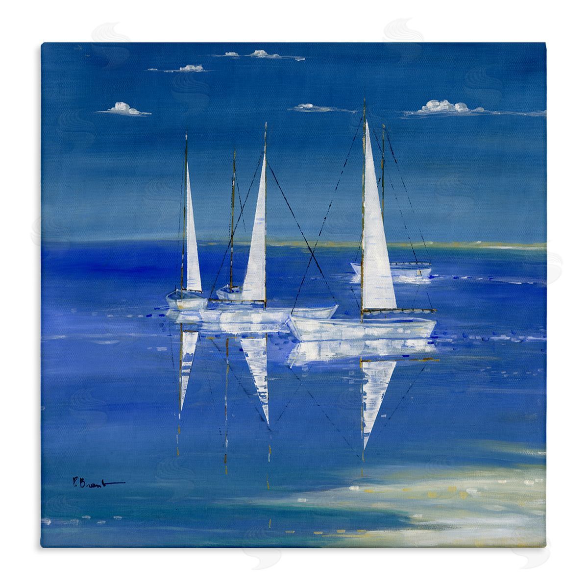 Paul Brent Serenity Sailboats Vivid Blue Ocean Stretched Canvas Wall Art Print
