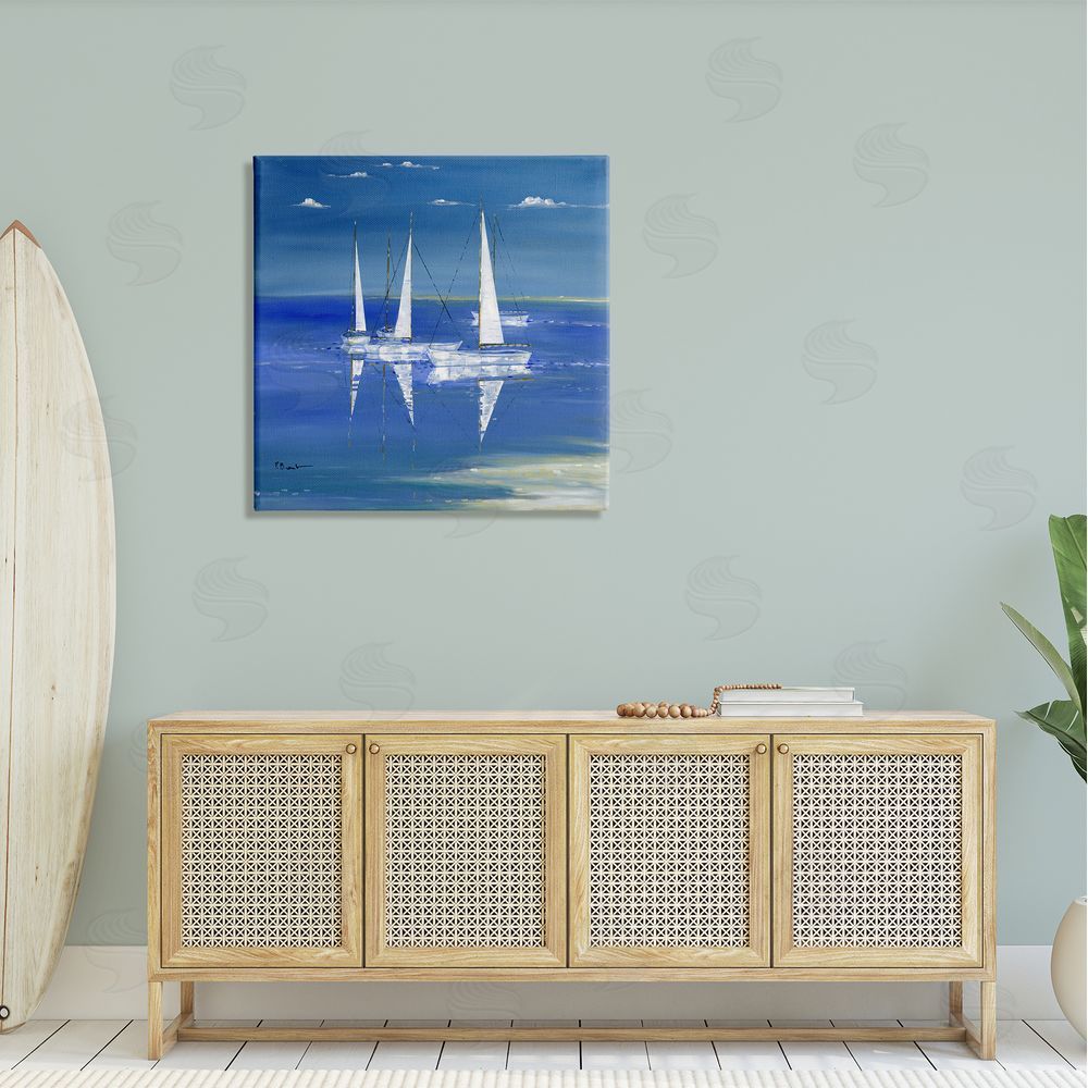 Paul Brent Serenity Sailboats Vivid Blue Ocean Canvas Wall Art in Room