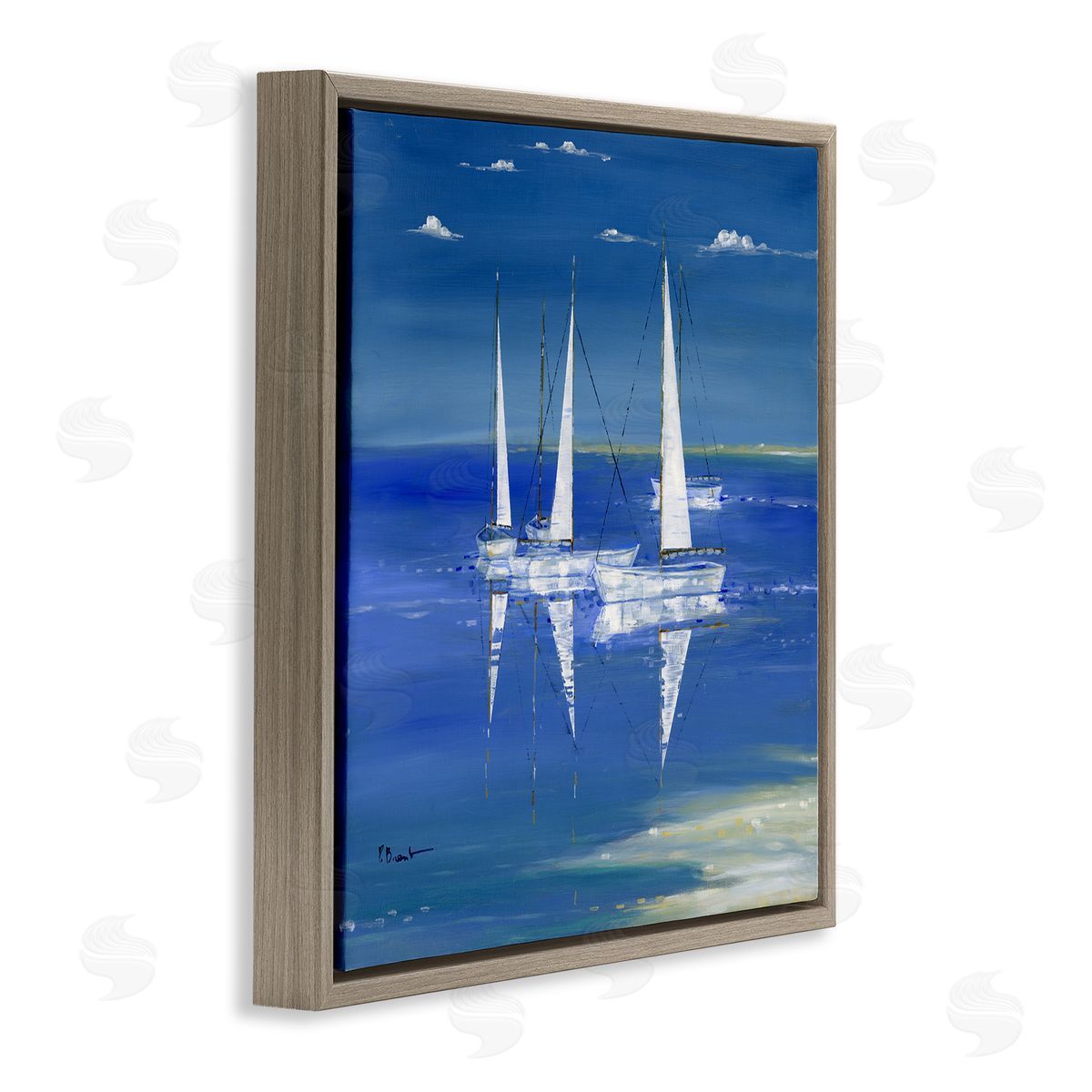 Paul Brent Serenity Sailboats Vivid Blue Ocean Brown Floating Frame Canvas Wall Art Print