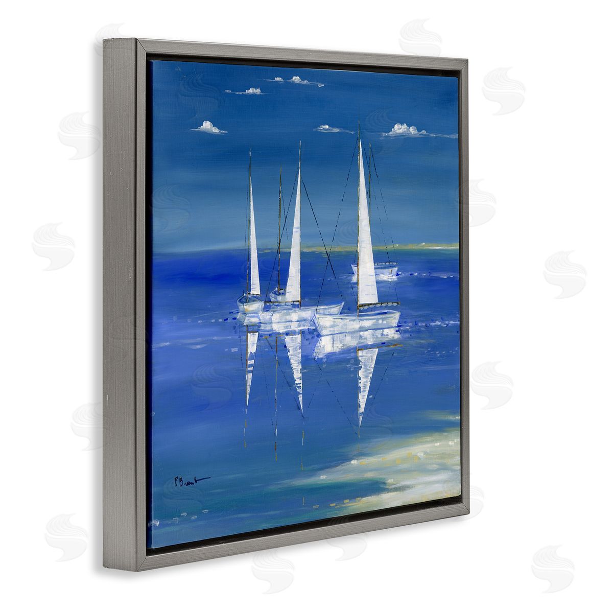 Paul Brent Serenity Sailboats Vivid Blue Ocean Gray Floating Frame Canvas Wall Art Print