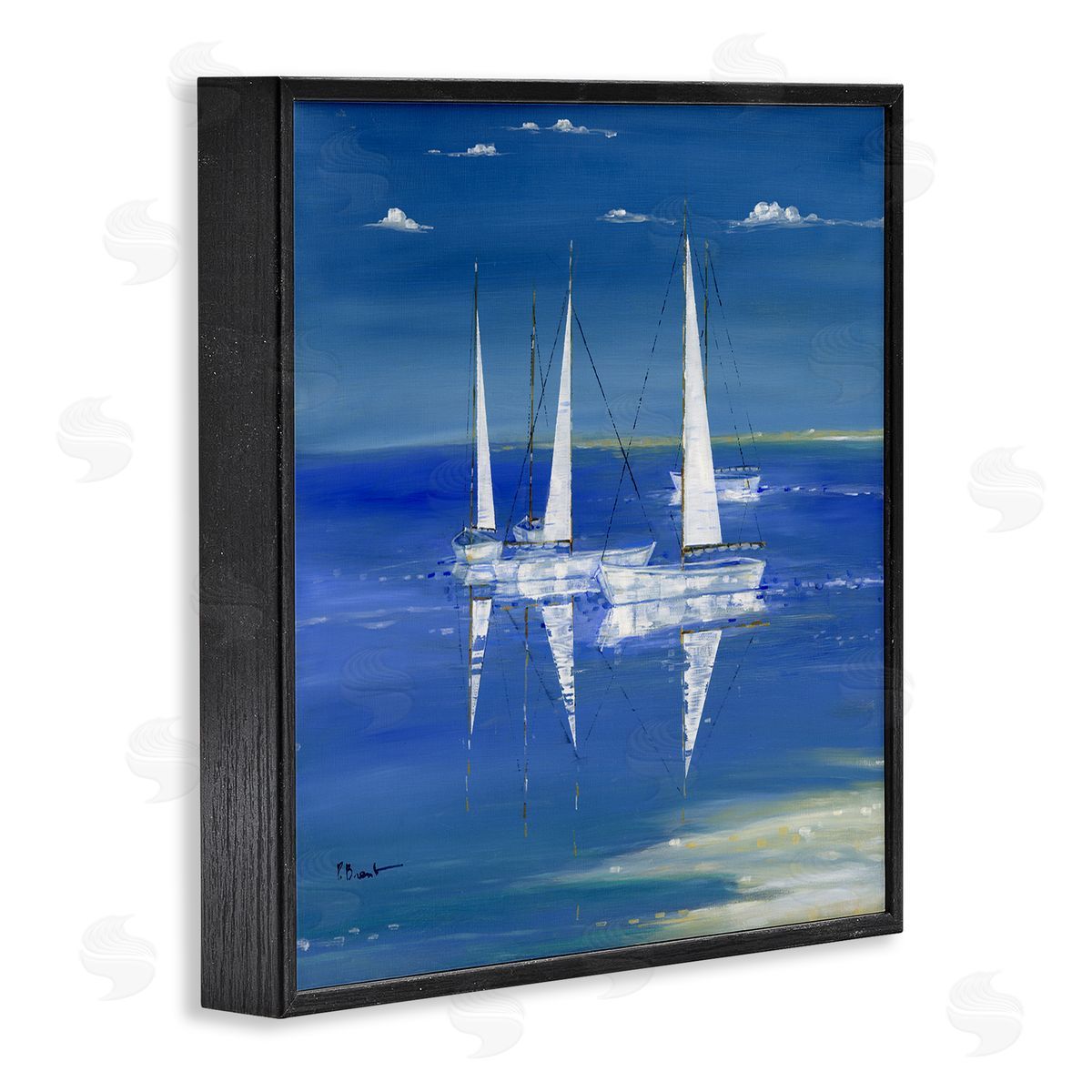 Paul Brent Serenity Sailboats Vivid Blue Ocean Black Framed Glicee Wall Art Print