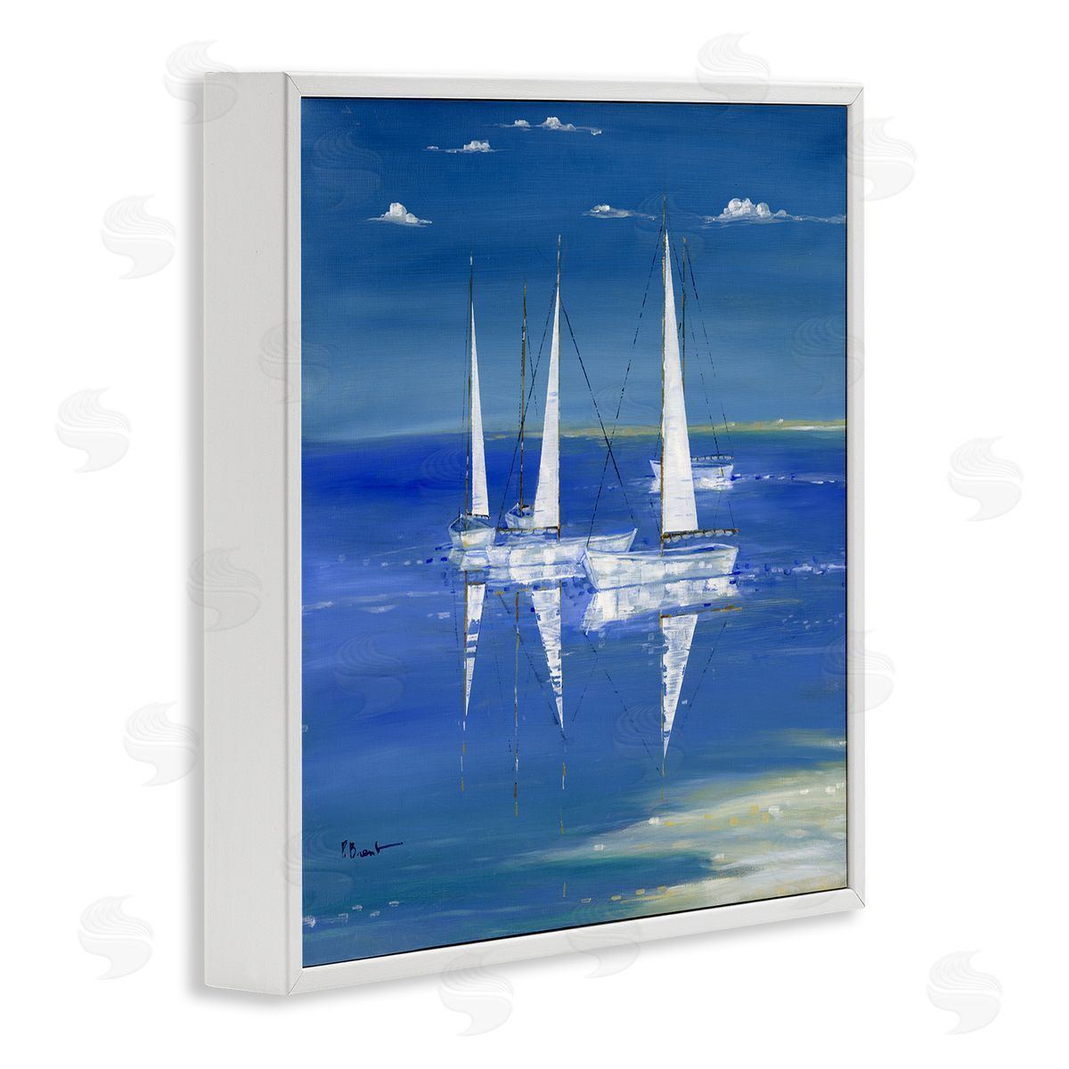 Paul Brent Serenity Sailboats Vivid Blue Ocean White Framed Glicee Wall Art Print