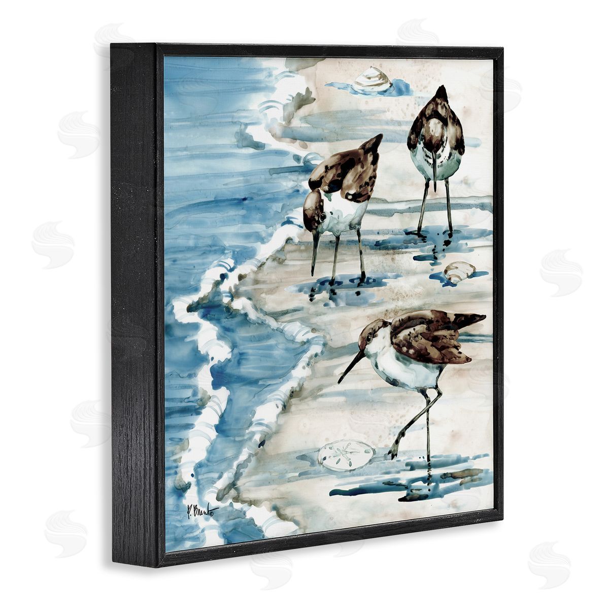 Paul Brent Rockhampton Sandpipers Beach Grazing Black Framed Glicee Wall Art Print