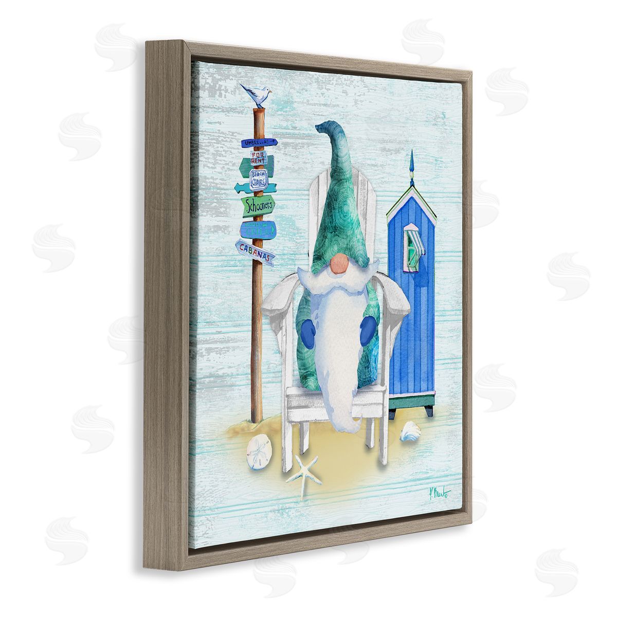 Paul Brent Coastal Gnome Beach Life Relaxing Brown Floating Frame Canvas Wall Art Print