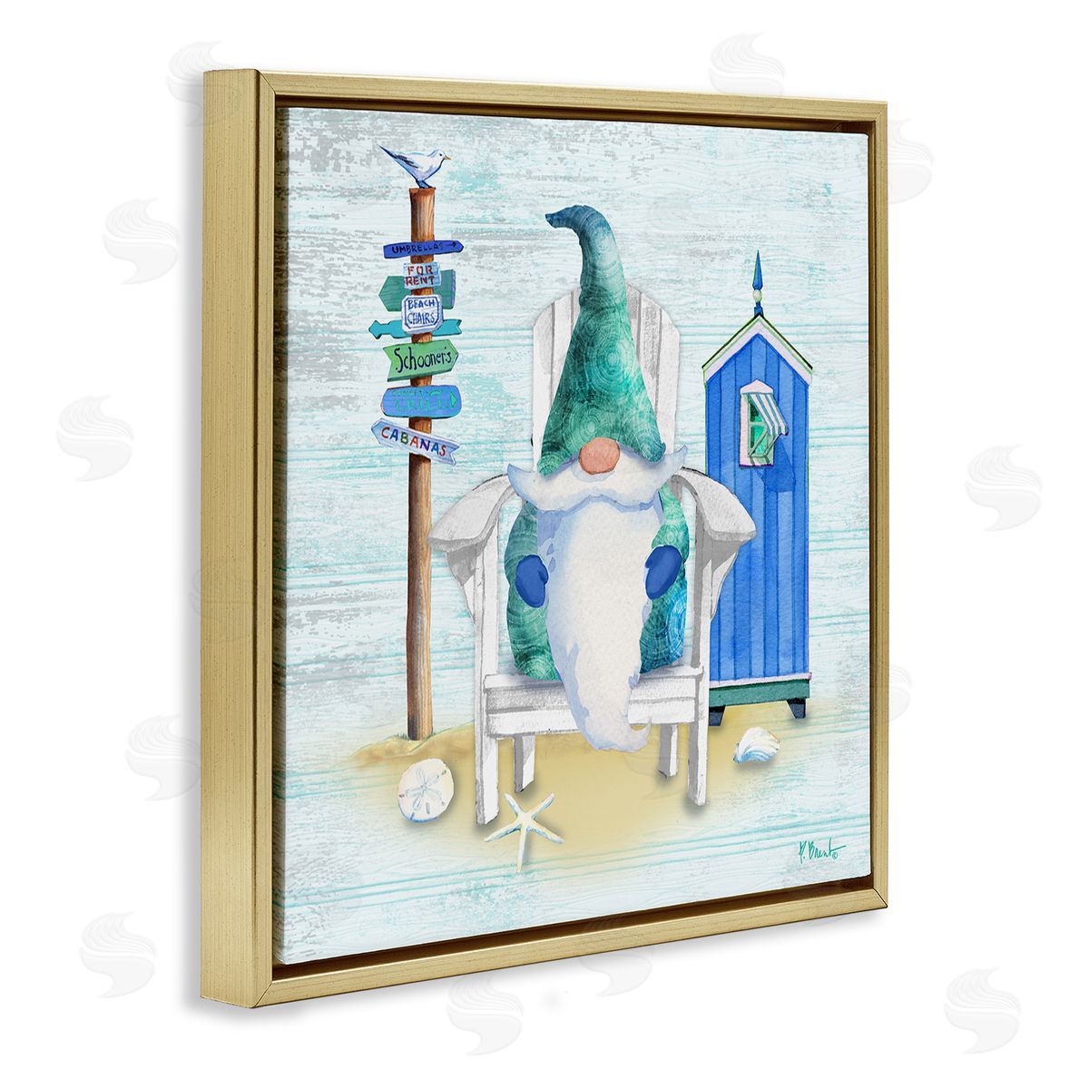 Paul Brent Coastal Gnome Beach Life Relaxing Gold Floating Frame Canvas Wall Art Print