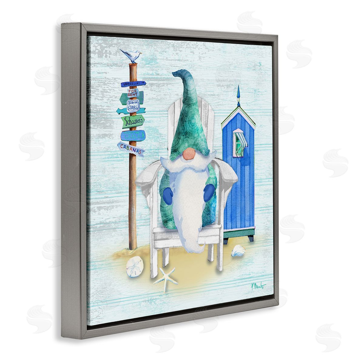 Paul Brent Coastal Gnome Beach Life Relaxing Gray Floating Frame Canvas Wall Art Print