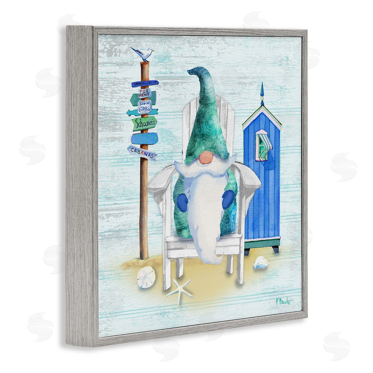 Paul Brent Coastal Gnome Beach Life Relaxing Gray Framed Glicee Wall Art Print