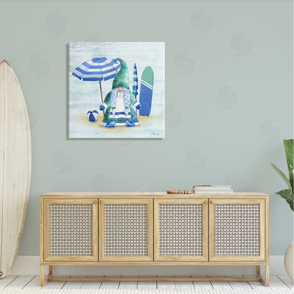 Paul Brent Coastal Gnome Braided Summer Surfer Canvas Wall Art in Room