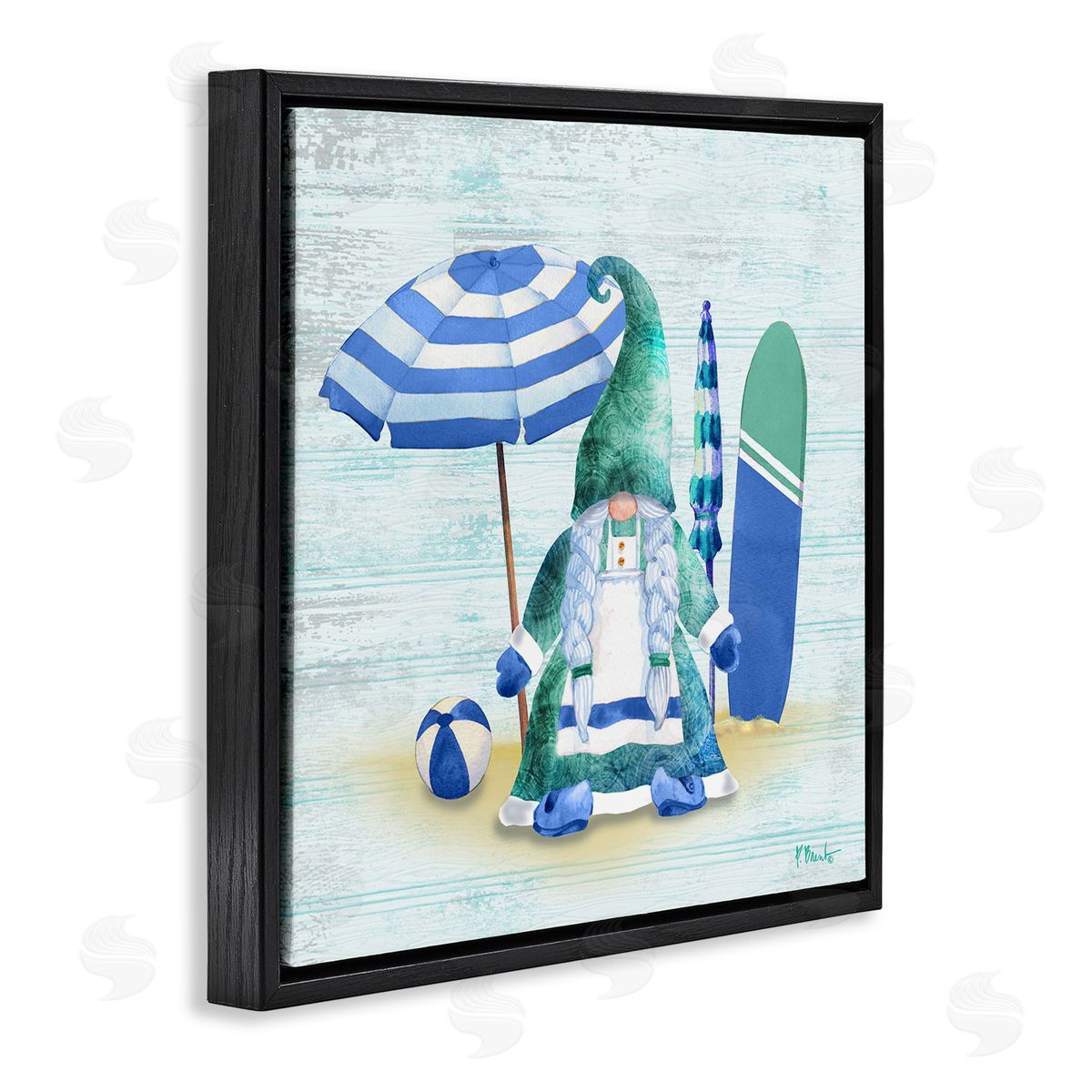 Paul Brent Coastal Gnome Braided Summer Surfer Black Floating Frame Canvas Wall Art Print