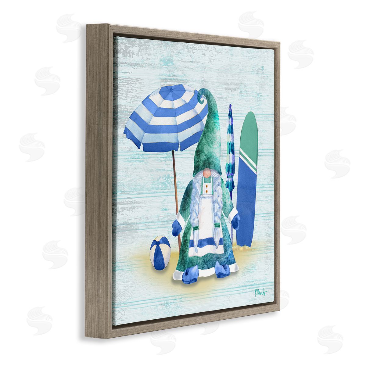 Paul Brent Coastal Gnome Braided Summer Surfer Brown Floating Frame Canvas Wall Art Print