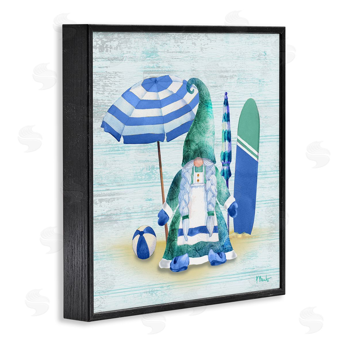 Paul Brent Coastal Gnome Braided Summer Surfer Black Framed Glicee Wall Art Print