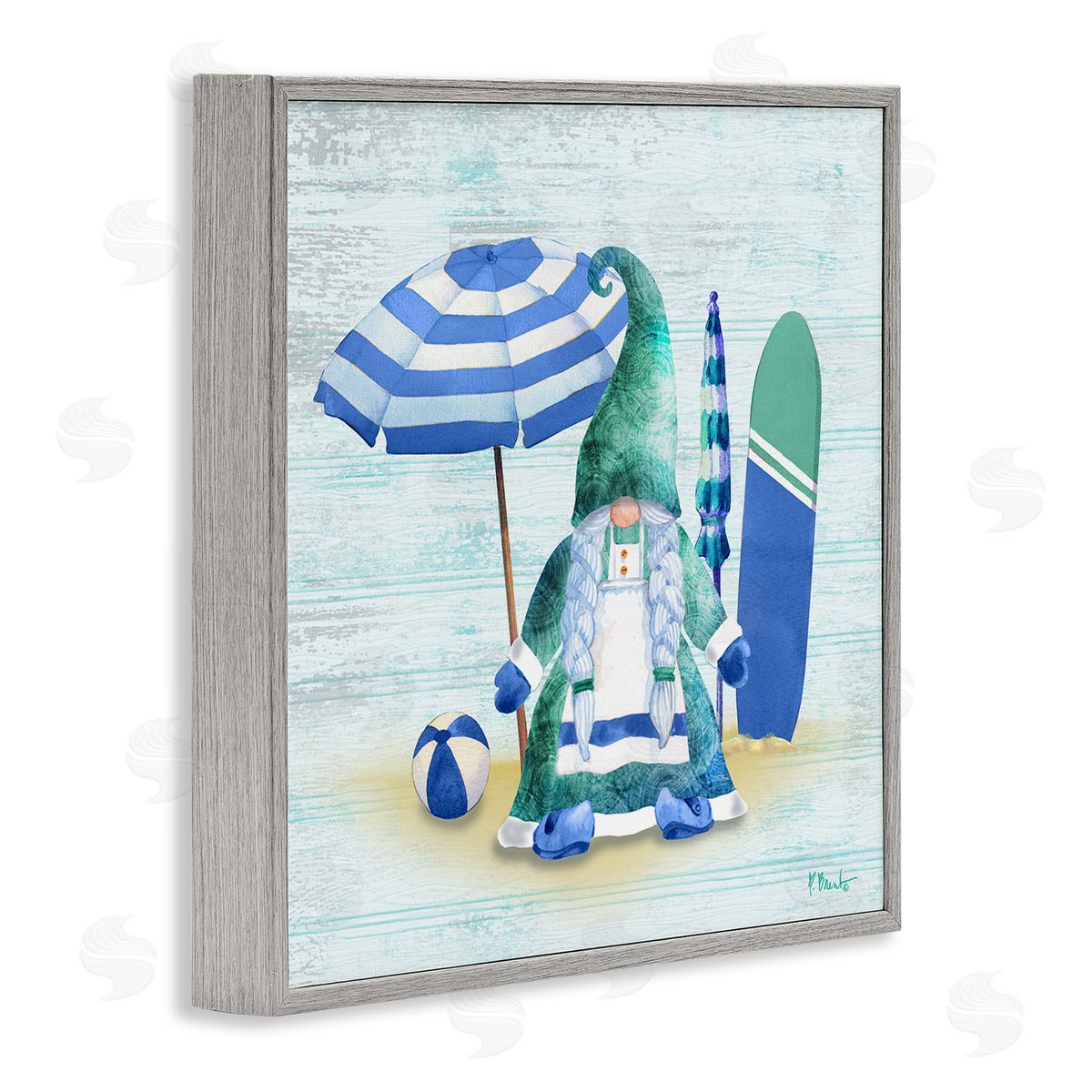 Paul Brent Coastal Gnome Braided Summer Surfer Gray Framed Glicee Wall Art Print