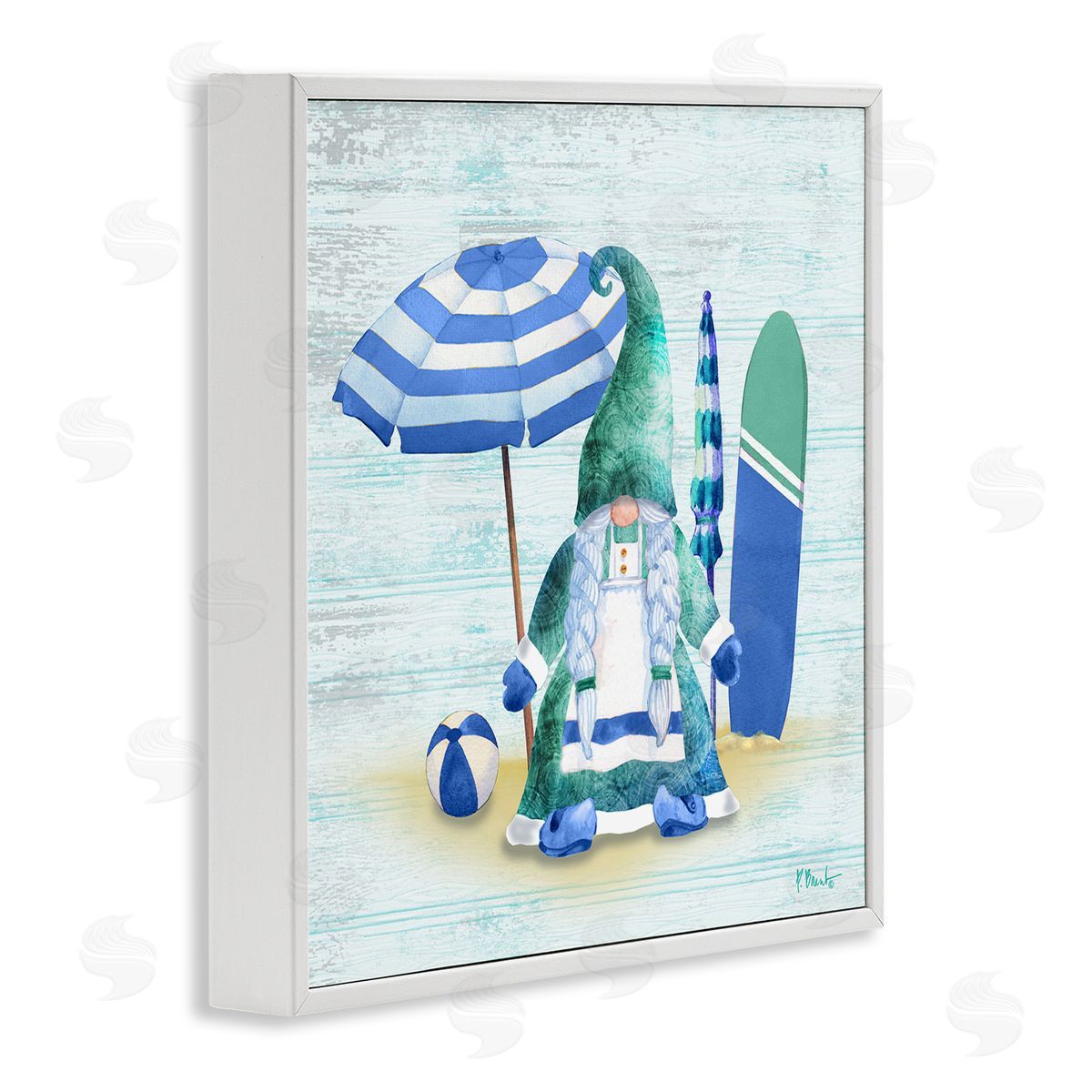 Paul Brent Coastal Gnome Braided Summer Surfer White Framed Glicee Wall Art Print