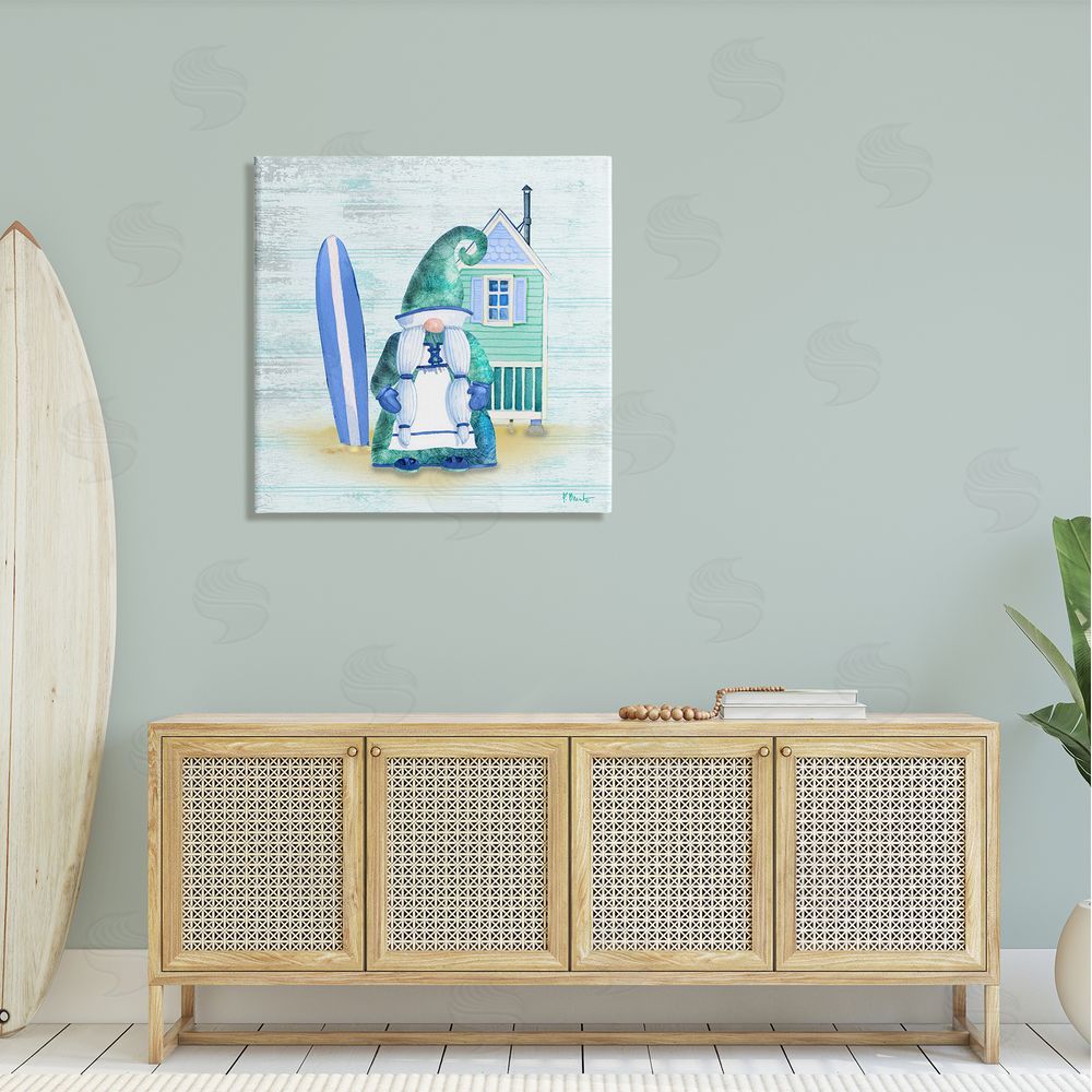 Paul Brent Coastal Gnome Beach Shack Home Canvas Wall Art in Room
