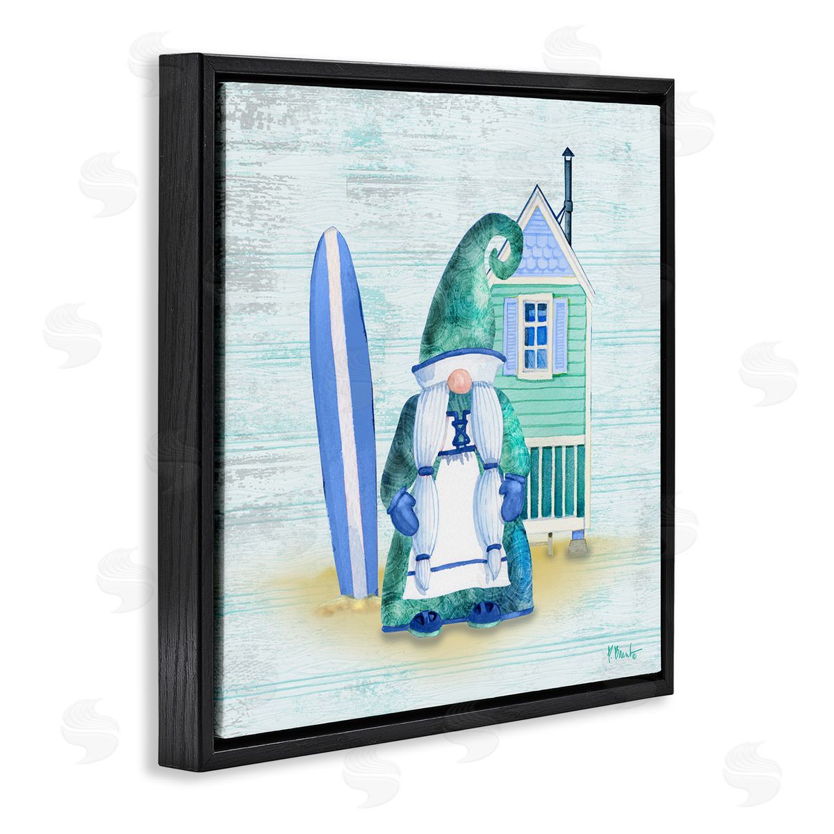 Paul Brent Coastal Gnome Beach Shack Home Black Floating Frame Canvas Wall Art Print