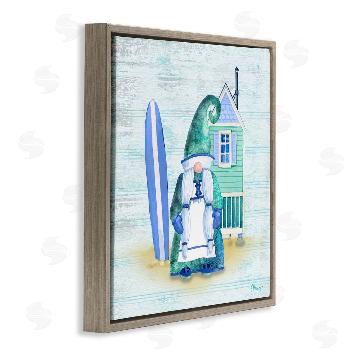 Paul Brent Coastal Gnome Beach Shack Home Brown Floating Frame Canvas Wall Art Print