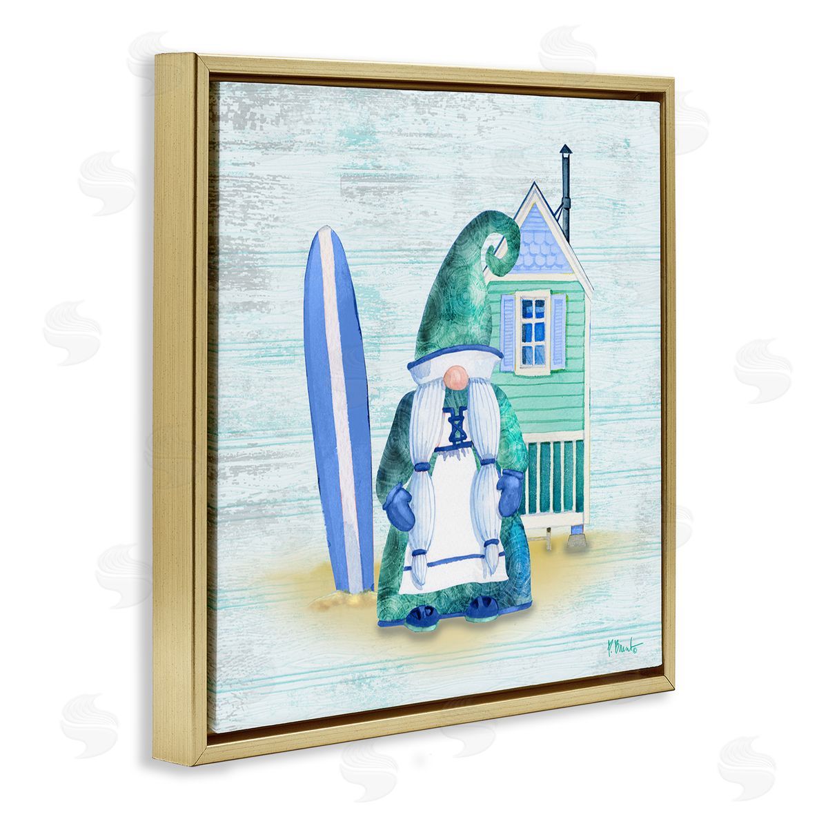 Paul Brent Coastal Gnome Beach Shack Home Gold Floating Frame Canvas Wall Art Print