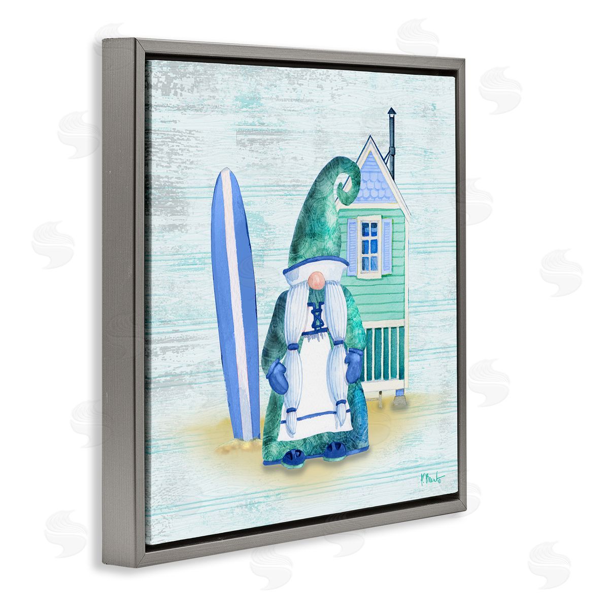Paul Brent Coastal Gnome Beach Shack Home Gray Floating Frame Canvas Wall Art Print