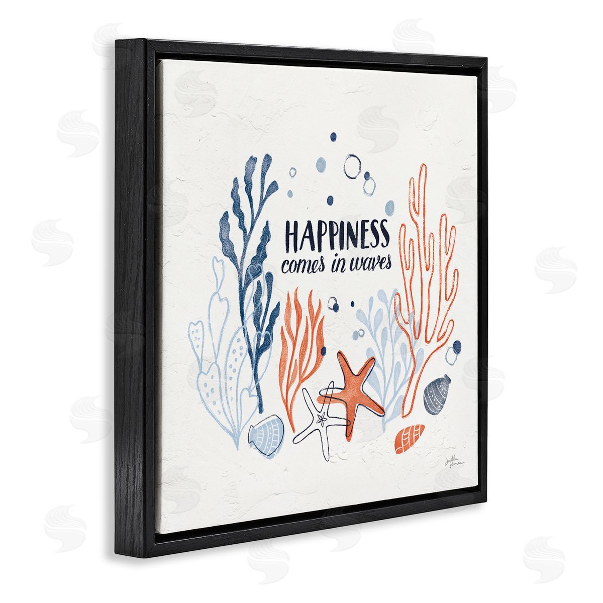 Janelle Penner Happiness Comes In Waves Sea Life Black Floating Frame Canvas Wall Art Print