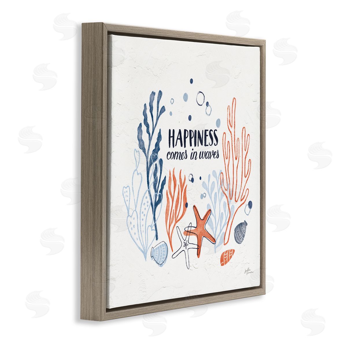 Janelle Penner Happiness Comes In Waves Sea Life Brown Floating Frame Canvas Wall Art Print