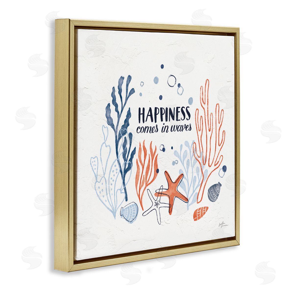 Janelle Penner Happiness Comes In Waves Sea Life Gold Floating Frame Canvas Wall Art Print