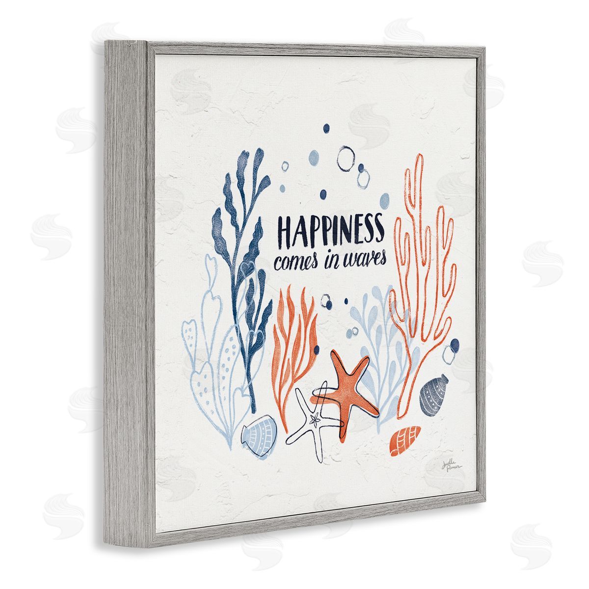 Janelle Penner Happiness Comes In Waves Sea Life Gray Framed Glicee Wall Art Print