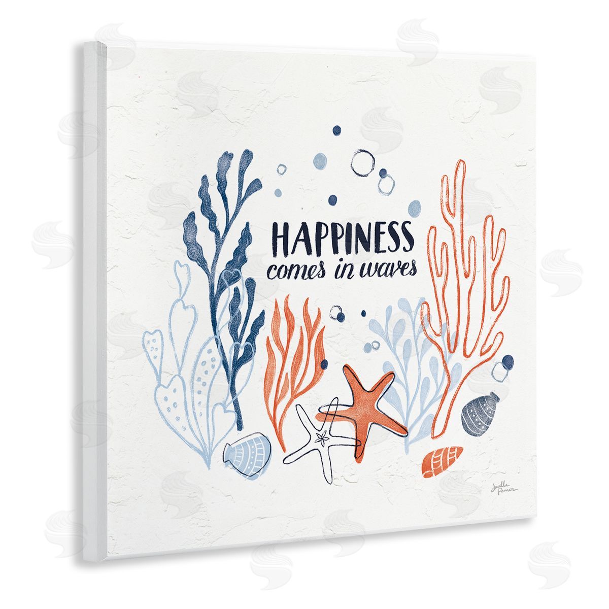 Janelle Penner Happiness Comes In Waves Sea Life Wooden Wall Plaque Art Print