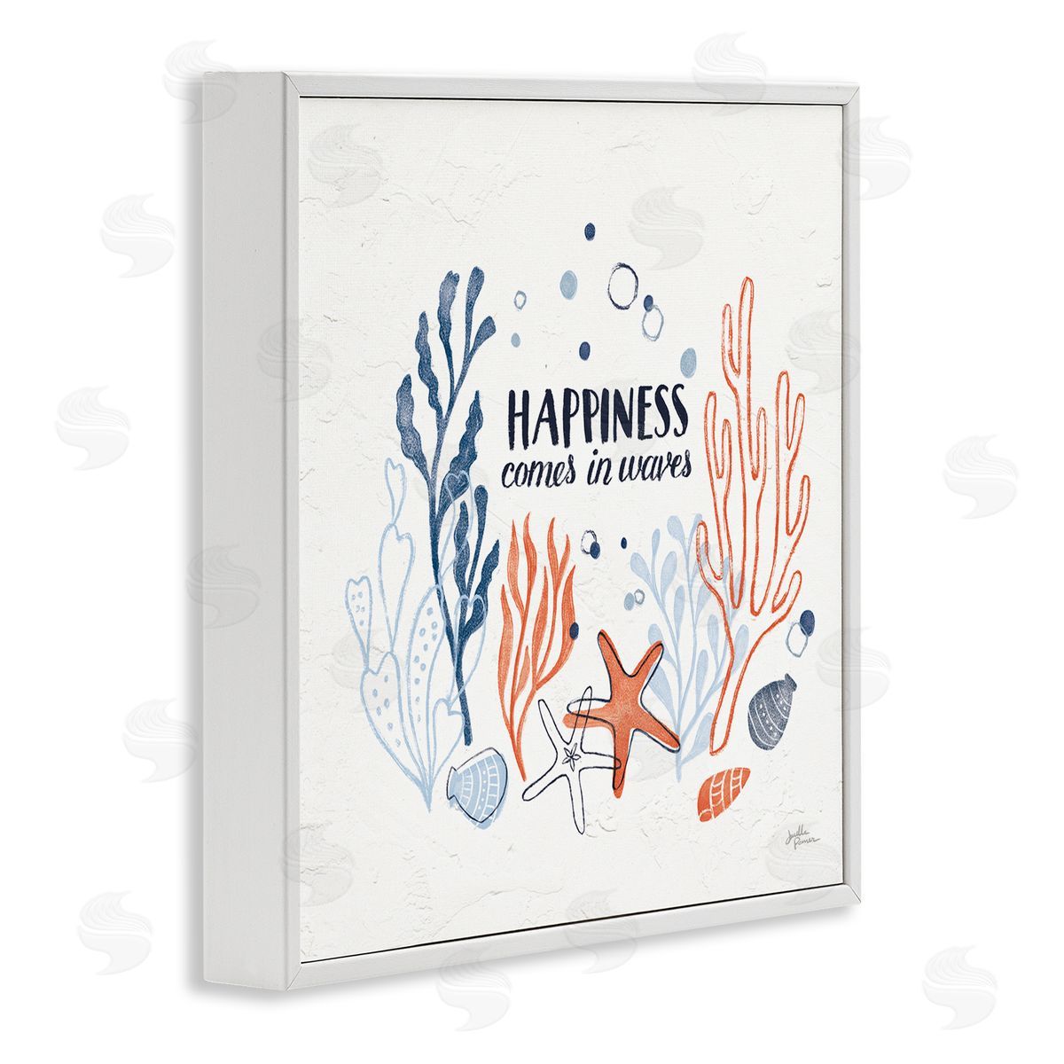 Janelle Penner Happiness Comes In Waves Sea Life White Framed Glicee Wall Art Print