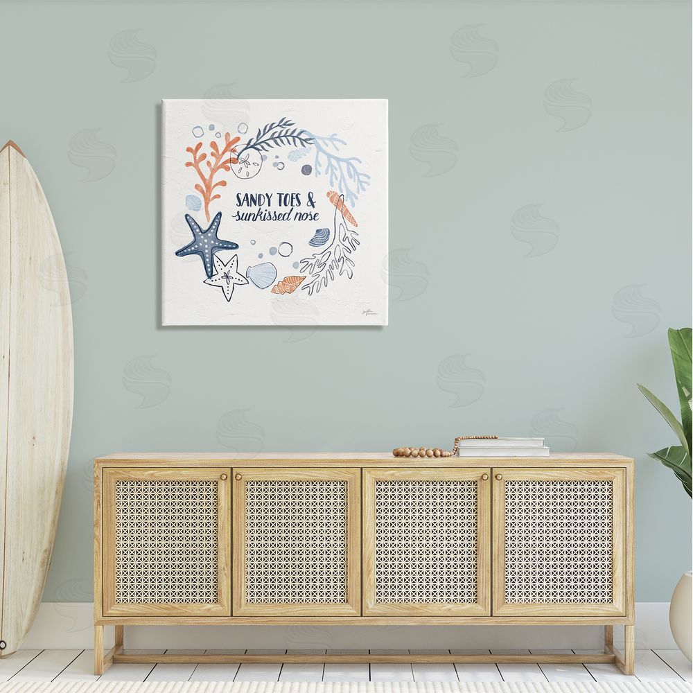 Janelle Penner Sandy Toes Sunkissed Nose Phrase Canvas Wall Art in Room