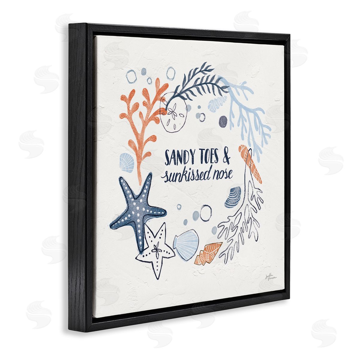 Janelle Penner Sandy Toes Sunkissed Nose Phrase Black Floating Frame Canvas Wall Art Print