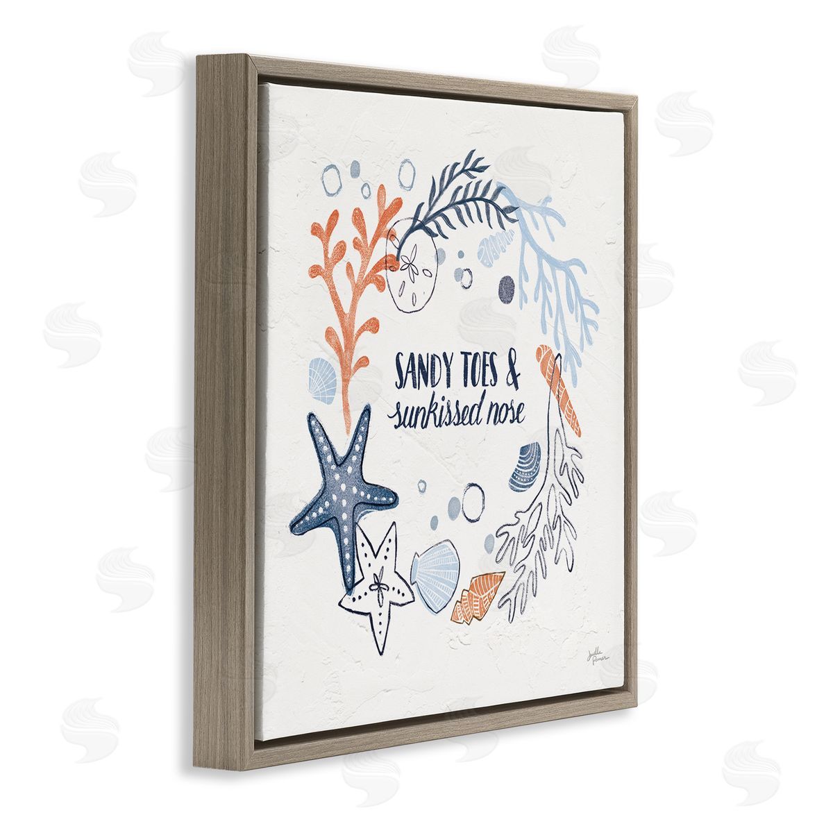 Janelle Penner Sandy Toes Sunkissed Nose Phrase Brown Floating Frame Canvas Wall Art Print