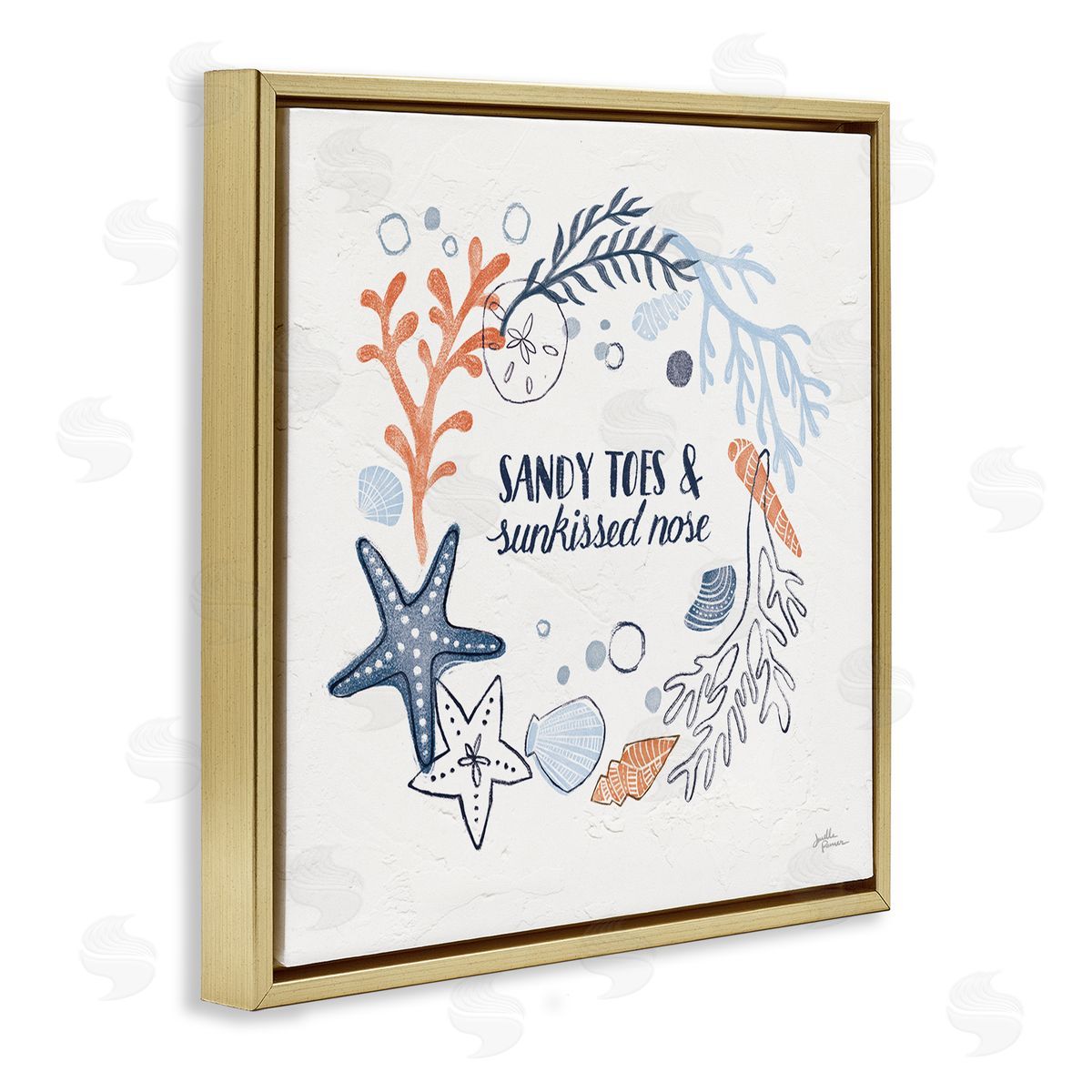 Janelle Penner Sandy Toes Sunkissed Nose Phrase Gold Floating Frame Canvas Wall Art Print