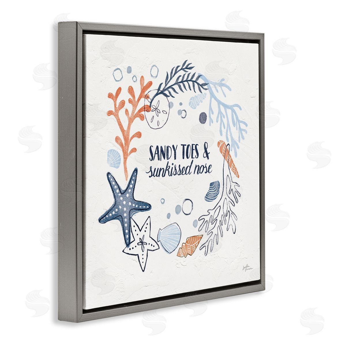 Janelle Penner Sandy Toes Sunkissed Nose Phrase Gray Floating Frame Canvas Wall Art Print