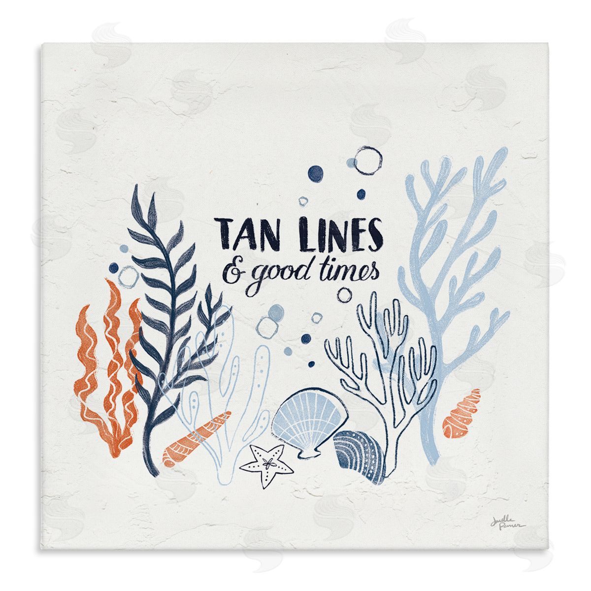 Janelle Penner Tan Lines & Good Times Beach Quote Stretched Canvas Wall Art Print