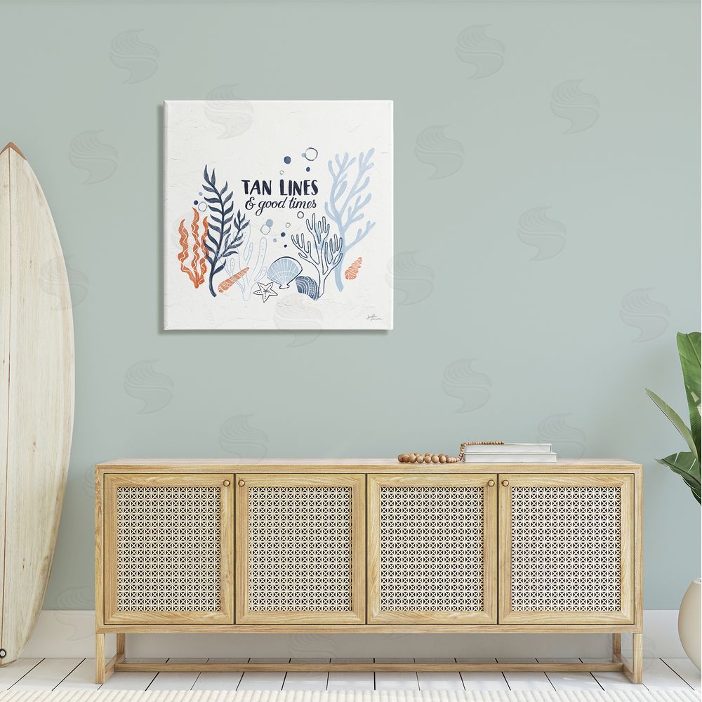 Janelle Penner Tan Lines & Good Times Beach Quote Canvas Wall Art in Room