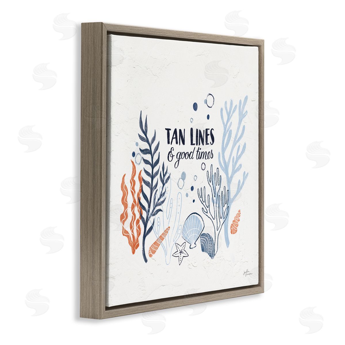 Janelle Penner Tan Lines & Good Times Beach Quote Brown Floating Frame Canvas Wall Art Print